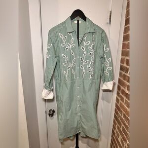 Sandro Green & White Striped Embroidered Button-Down Dress (or Tunic!)